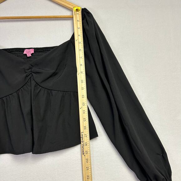 Feminine Romantic Modern Black Long Sleeve Puffed Sleeve Crop Top - Picture 10 of 11